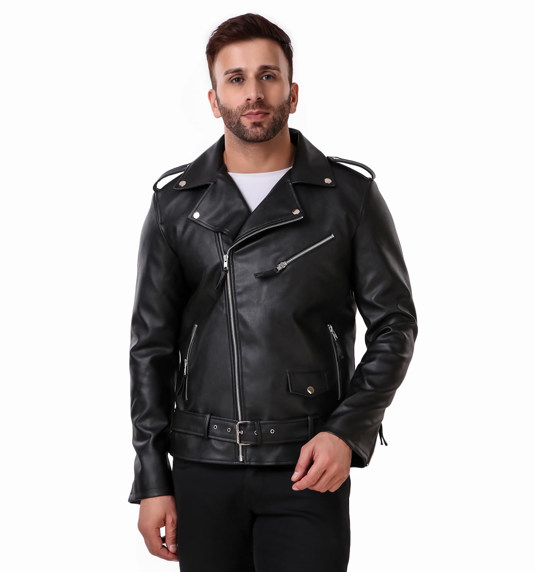 Leather Retail Full Sleeve Belt Solid Polyurethane Jacket For