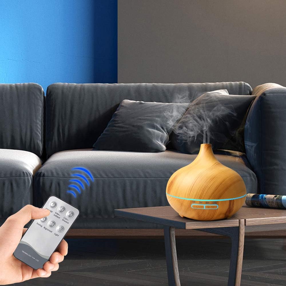 550ML Remote Control Essential Oil Diffuser, Aromatherapy Diffuser with Waterless Shut-Off,Cool Mist Humidifier with Timer for Home Office Room (Light Wood)