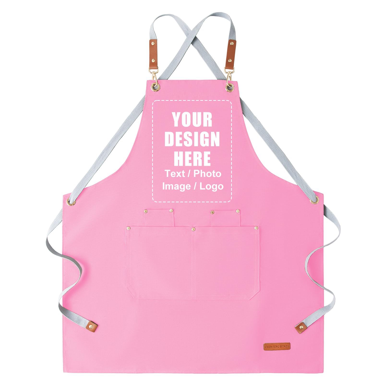 Personalised Apron for Women Men with Picture Text, Kitchen Cooking Baking Chef Waitress Apron (Pink)