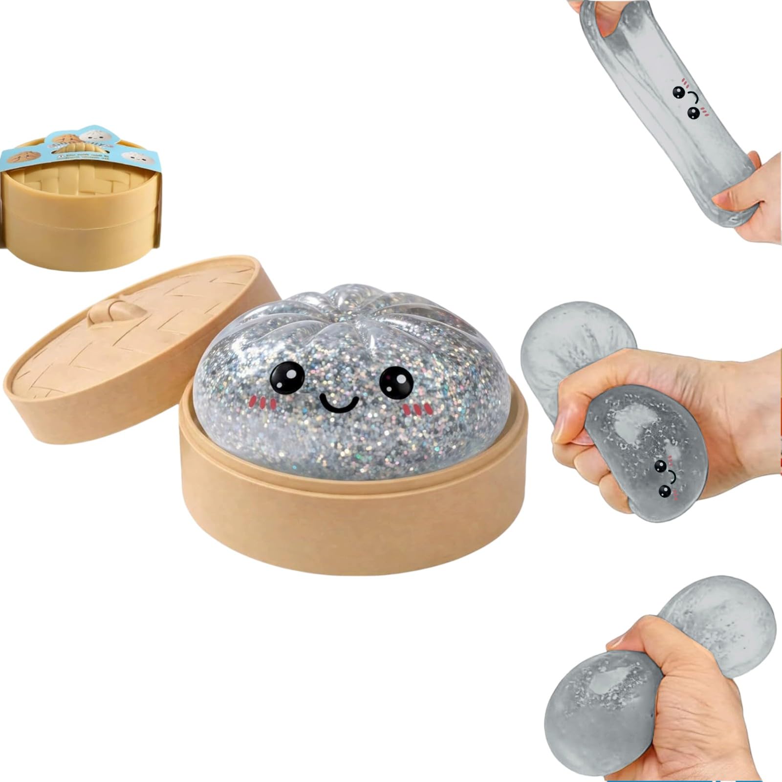 Glitter Dumpling Squishy, New Cute Squishy Dumplings With Steamer Box Soft Squeezable Fidget Toy For Adults Birthday And Graduation Gifts (C-3) — image 1