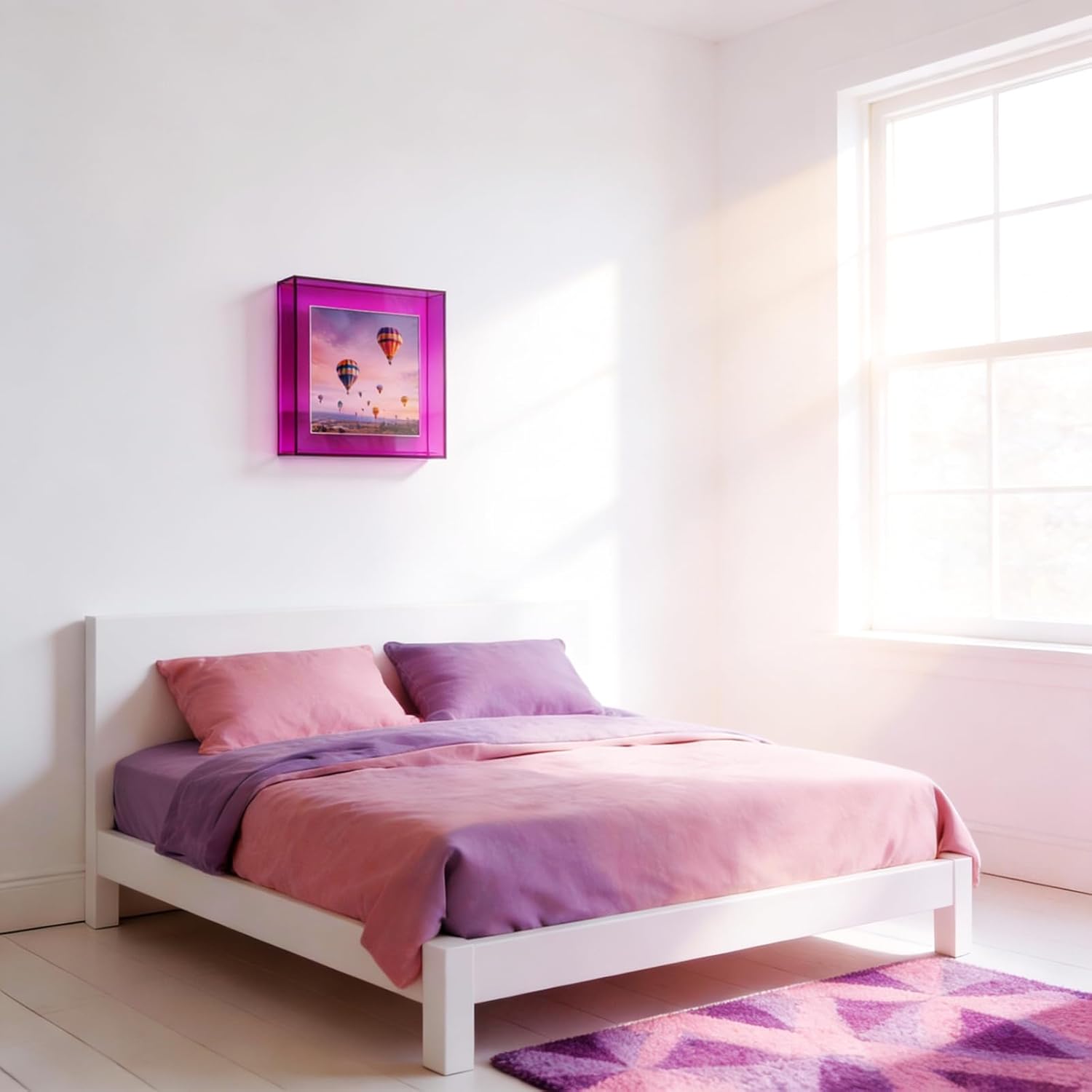 8x8 Acrylic Picture Frame for Wall and Tabletop Neon Floating Photo Frame with Decorative Bright Color, Purple