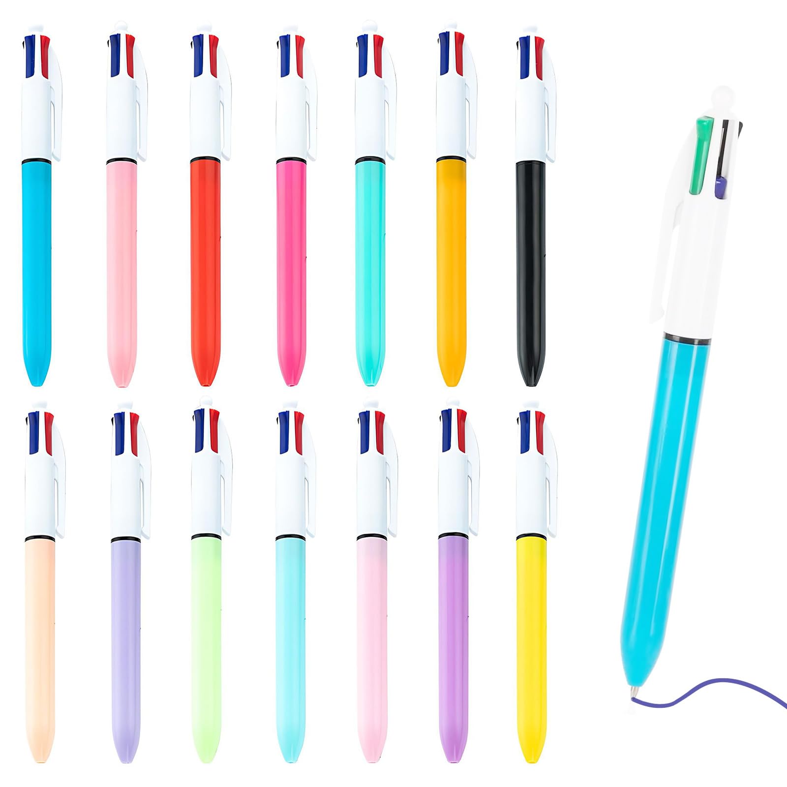 Terilamy 14 Pcs 4 Colour Pens, 4-in-1 Multicoloured Pens Set, 1 mm Fine Tip Retractable Ballpoint Pens for Smooth Writing, Four-Colour Multi Pen Set for School Supplies, Office and Daily Use