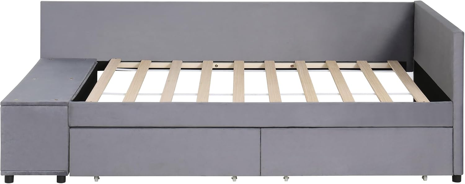 Polibi Twin Size Platform Bed frame showing wooden slats and side storage