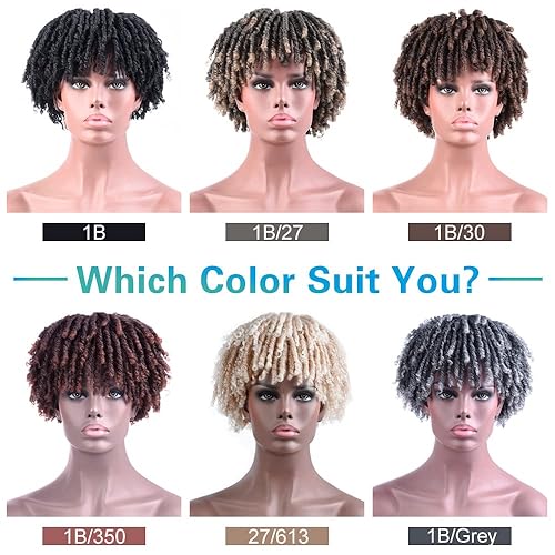 Miniatura 4 de Peluca de cabello de rastas de 6 pulgadas con clips, rastas sintéticas trenzadas, medias pelucas, pelucas de cabello corto para rastas afro para