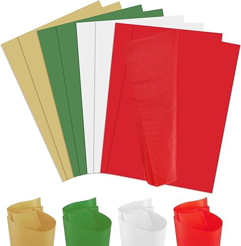 120 hojas surtidas de papel de seda de Navidad a granel, 15 x 20 pulgadas, papel de seda rojo, blanco, verde, dorado, papel de seda, papel de seda