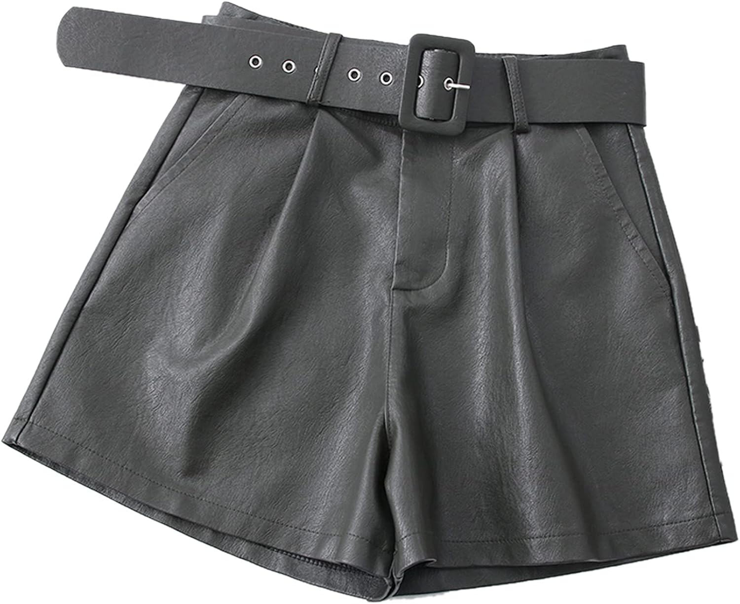 shorts 2021 New PU Leather Women AllMatch Sashes Wide Leg Ladies Sexy