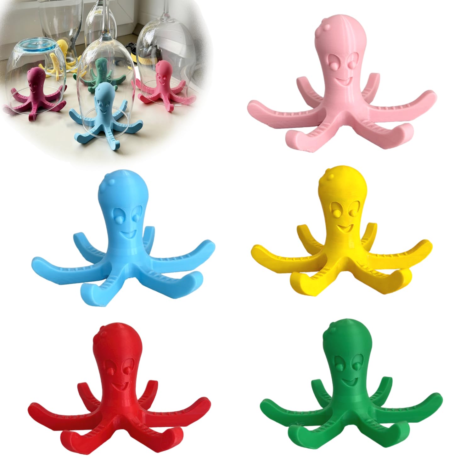 Odulut 5PCS Octopus Cup Drying Rack,Funny Bottle Dryer Stand, Kitchen Countertop Drying Holder Ideal for Insulated Water Bottles, Drinking Glasses, Sports Bottles, Bottle Drying Rack, Tumblers, Mugs