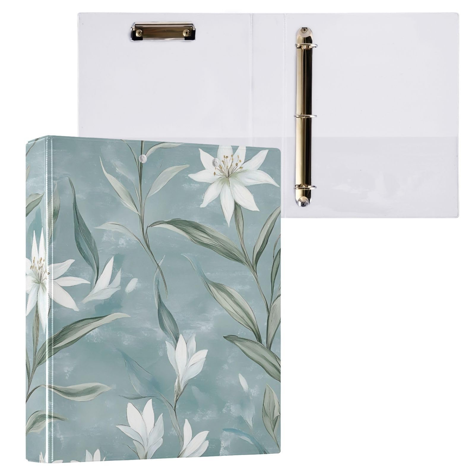 Raccoglitore scolastico bianco con fiori retrò da 1 e 1/2 pollici