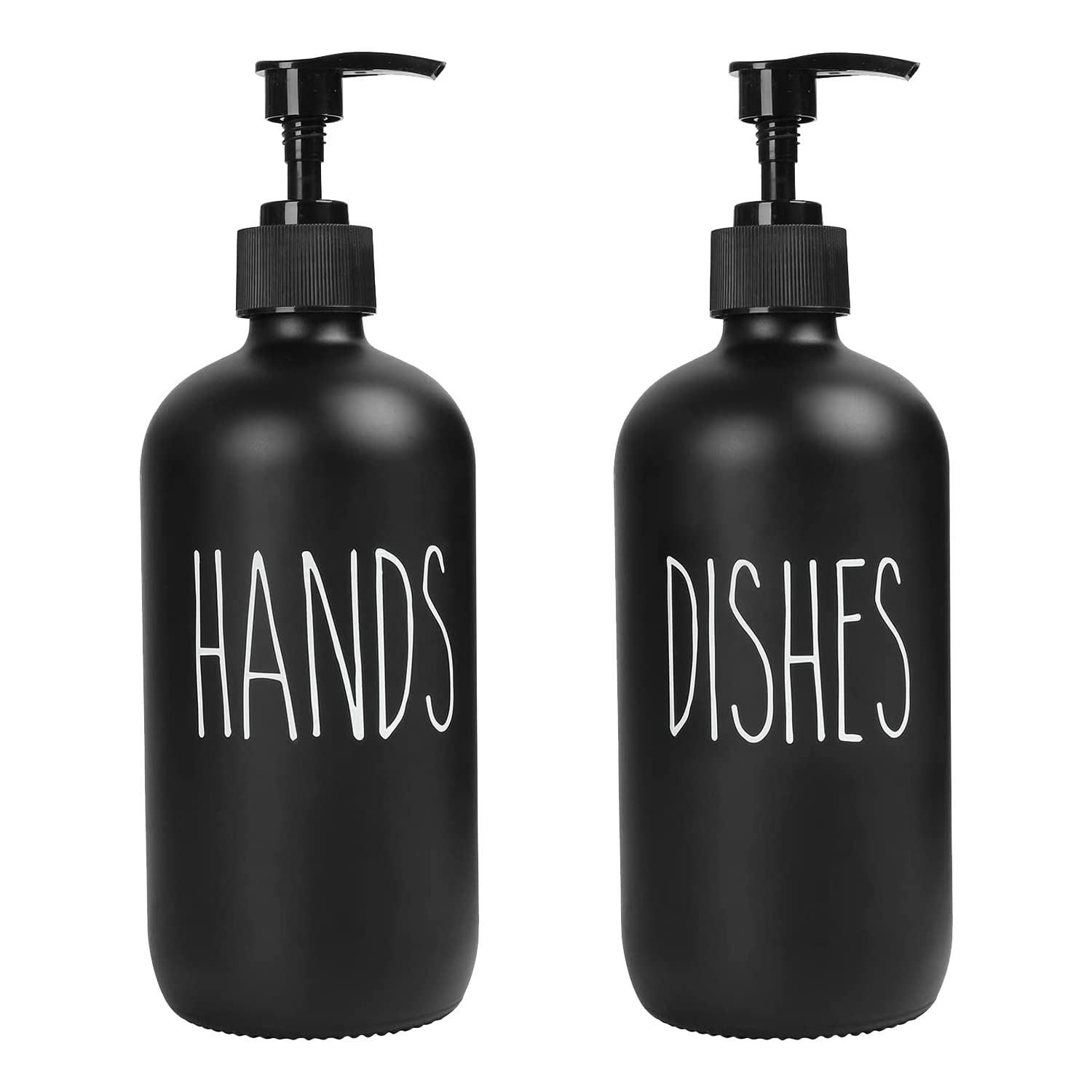CTRLZS Soap Dispenser Set 2 Pack,Contains Dish Soap Dispenser and 16 Oz Glass Soap Dispenser with Pump (Black)