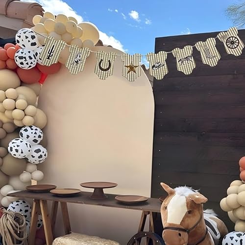 Miniatura 3 de Pancarta de vaquero para baby shower, decoración retro de vaquero a cuadros marrones, guirnalda temática de campo occidental, decoración colgante de