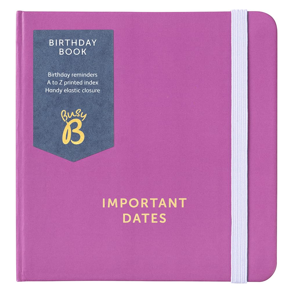 Busy B Birthday Log Book - Pink Cover - Small & Compact Design, Birthday Reminders, Ordered by Month for Easy Reference, Space for Multiple Birthdays Per Date & Elastic Closure Band