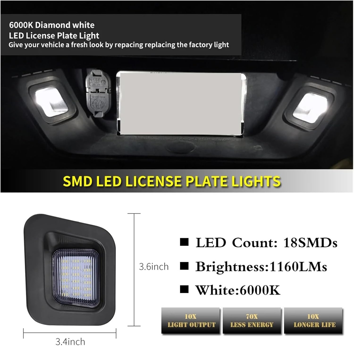 Error Free CAN-bus Xenon White LED Car License Plate Number Lights Compatible with Dodge Ram 1500 2500 3500 2003-2022 3rd & 4th Gen 12V