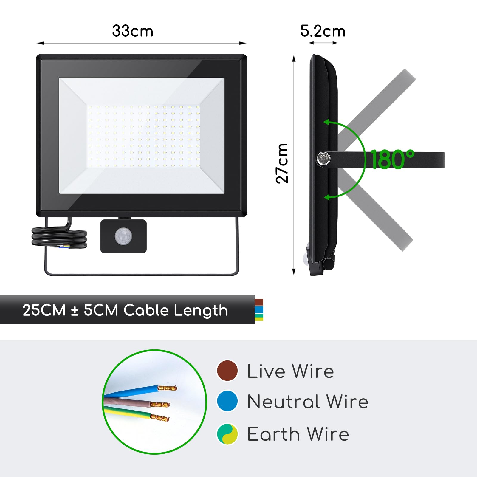 Aigostar Faretto con Sensore di Movimento,100W 10000lumen Faro LED Esterno,Bianco Freddo,IP65 Impermeabile Faretti LED per Giardino, Cortile,Patio,Garage