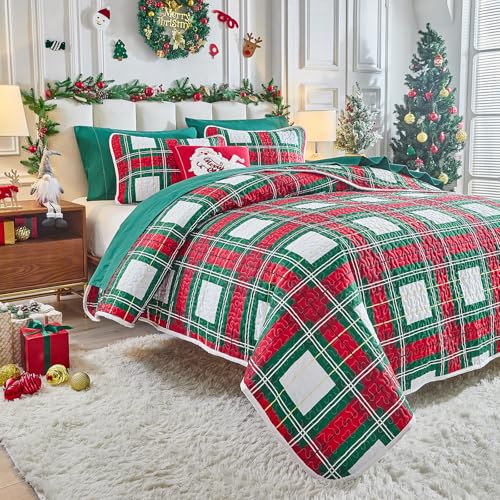 Flysheep-Christmas-Quilt-Set-3-Pieces-Queen-Red-Green-White-Plaid-Reversible-Design-Bedspread-Coverlet-Set-Soft-Microfiber-Lightweight-Bed-Cover-for-All-Season-90-x-90-1-Quilt-2-Pillow-Shams Flysheep Christmas Quilt Set 3 Pieces Queen Red Green White Plaid Reversible Design Bedspread Coverlet Set Soft Microfiber Lightweight Bed Cover for All Season 90 x 90 1 Quilt 2 Pillow Shams