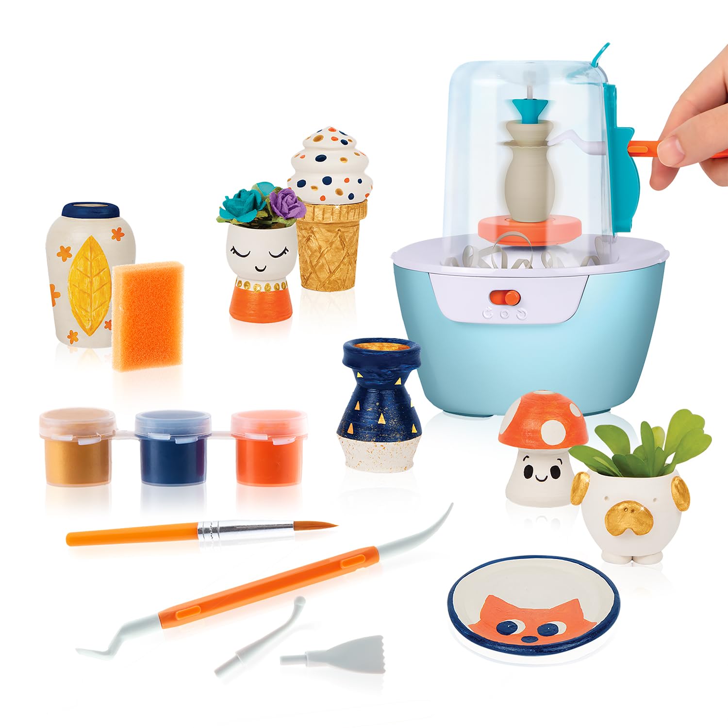 Canal Toys - Art Lab Super Taller de Cerámica – Mini Torno con Cúpula Antidesorden, Arcilla Natural de Secado al Aire -10 Proyectos Guiados - Pinturas y Herramientas - Manualidades Niños 8+ - ART016 | Mini Torno con Cúpula Antidesorden, Arcilla Natural de