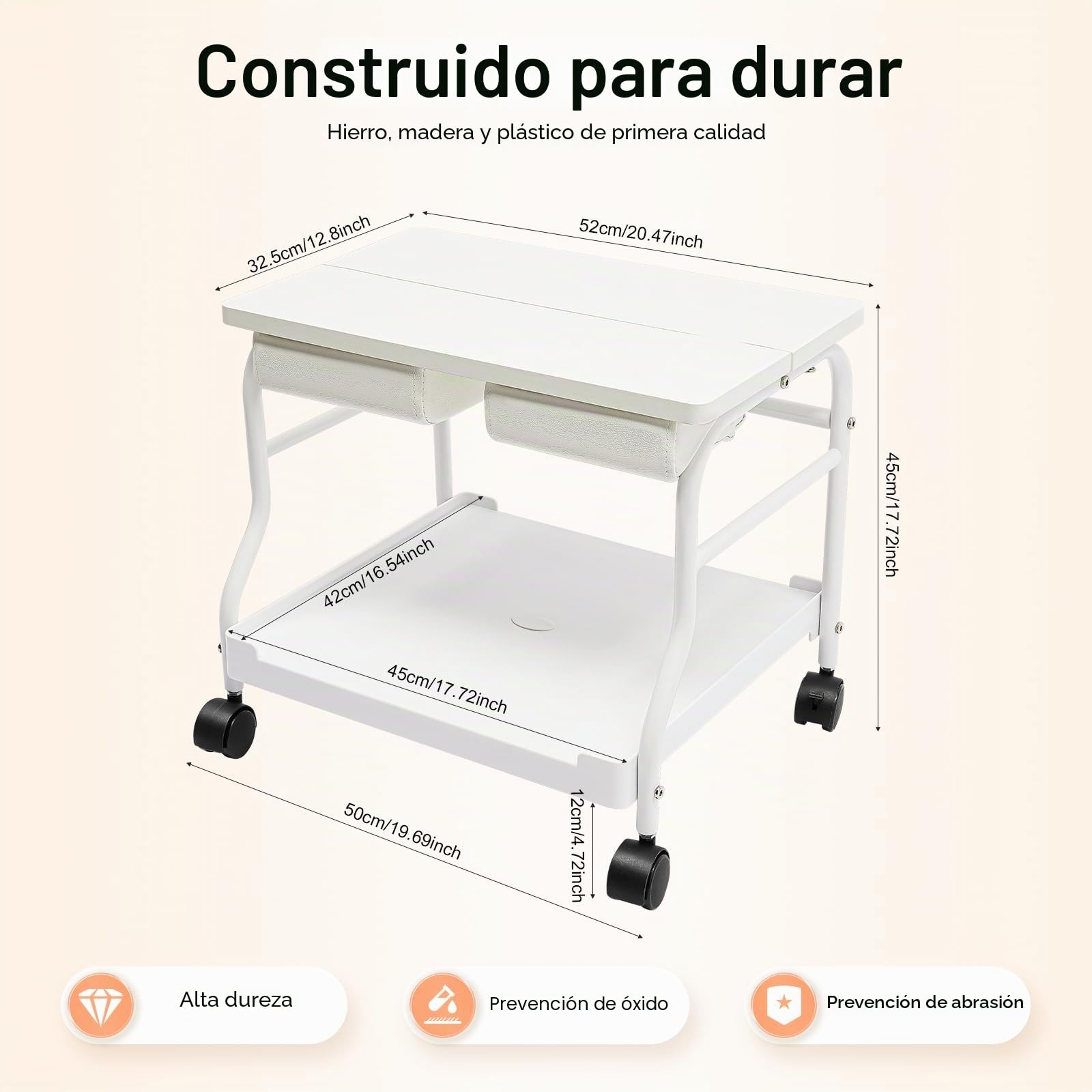Carritos de Salón, Carrito Portátil, Pedicura, Manicura, Salón de Belleza, Baño de Pies, Reposapiés Spa, para Salones de Belleza, Clínicas Médicas, Salones de Peluquería, Baños, Casa, 50 x 42 x 47 cm,
