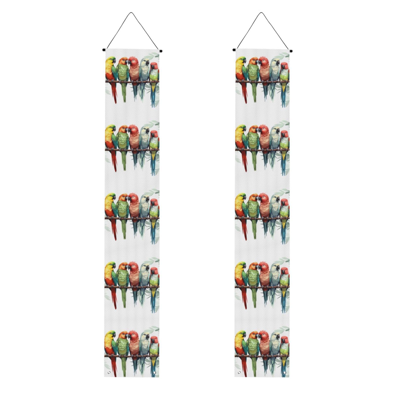 Colorful Parrots On Tree Porch Banner 2PCS, Summer Hanging Flag Party Porch Sign Front Door Hanging Decorations for Indoor Outdoor Holiday Yard Decor Wall Backdrop 71 x 12 Inch
