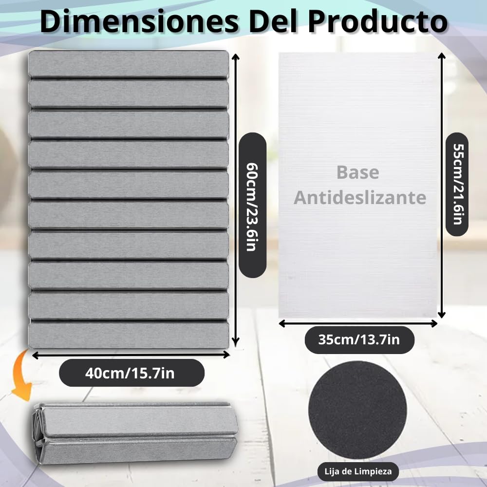 Tapis de douche en diatomite de bain, 60 x 40 cm, pliable, en pierre naturelle Terre de diatomée antidérapante, séchage rapide, ultra absorbant, antibactérien (gris clair)