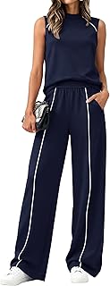 Two Piece Sets for Women Summer Outfits 2026 Lounge Sets Mock Neck Tops Wide Leg Pants Travel Fashion Clothing