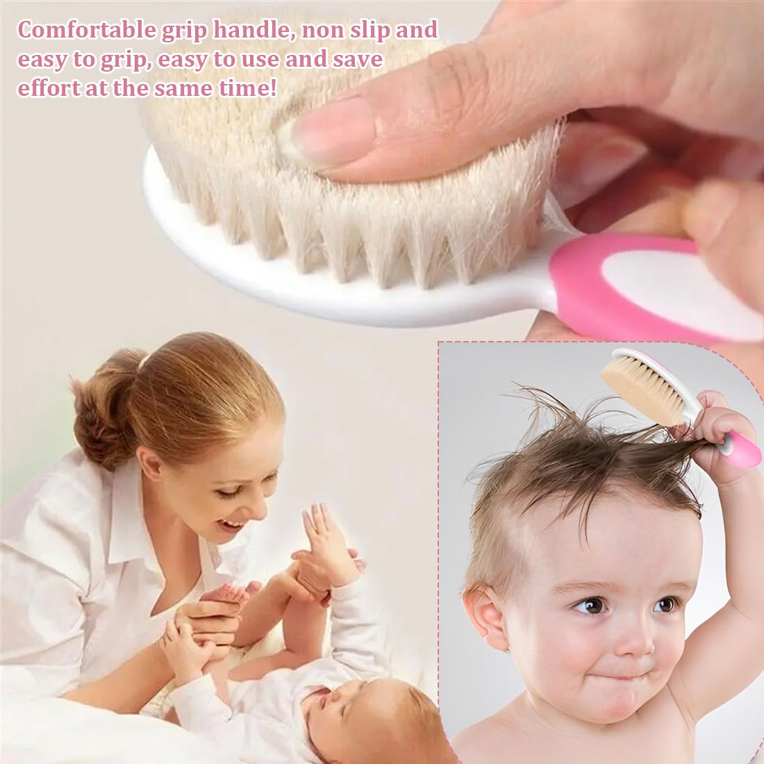 Ensemble Brosse à Cheveux et Peigne pour Bébé,1 ensemble,Brosse à Poils Naturels Doux,Manche Antidérapant,Spécial pour bébés et Nouveau-nés,Cadeau de Naissance,Essentiels pour Nouveau-né 0plus Mois