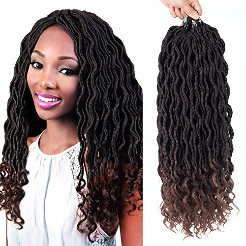 Freefree 6Packs 20'' Goddess Locs Crochet Hair with Curly Ends Wavy Faux Locs Crochet Braids Synthetic Hair Extensions Dreadlocks Crochet Locs Braiding Hair 1B 20 inch (14'' (6 Packs), T1B/30#)
