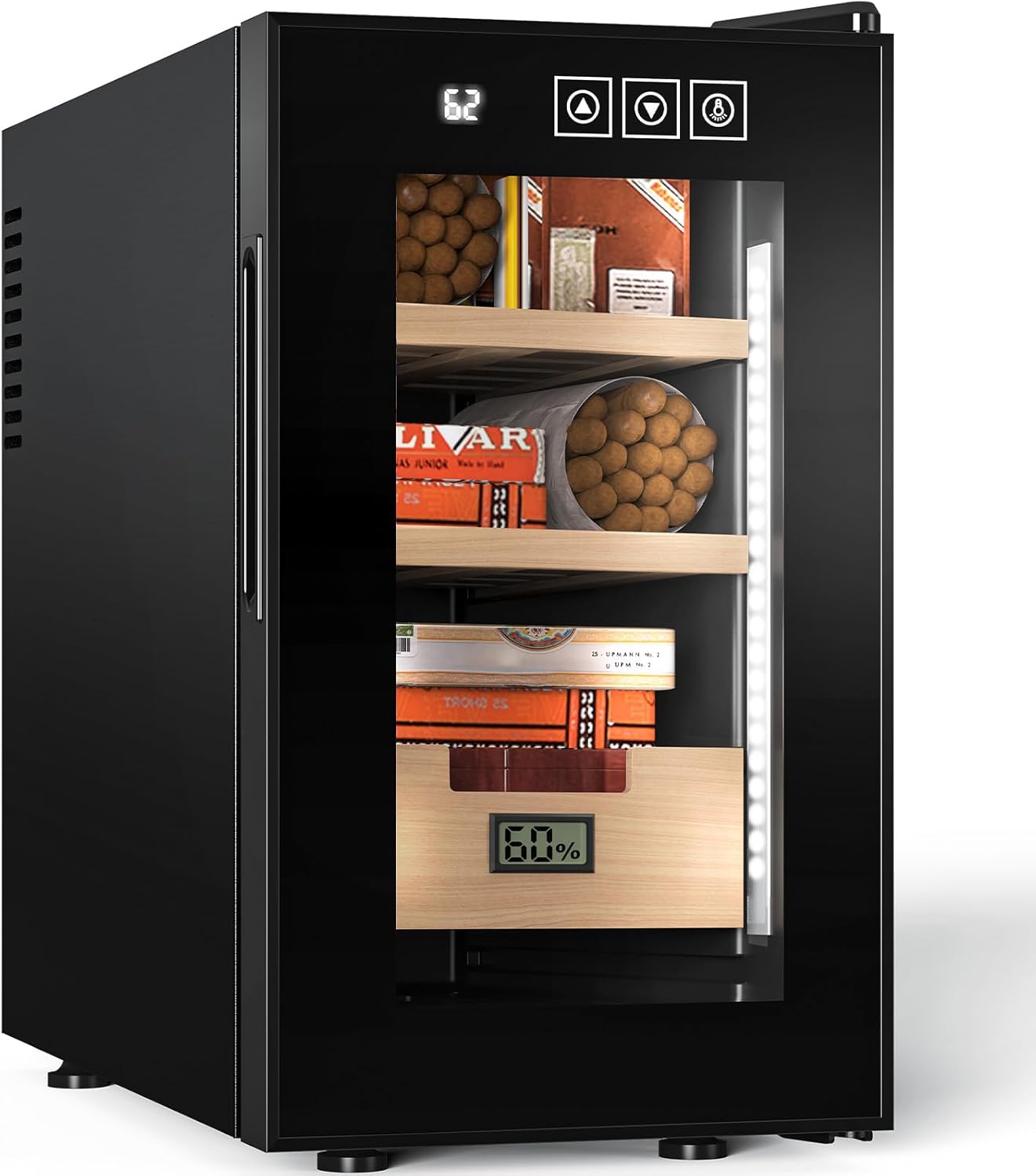 NEEDONE Electric Cigar Humidor 23L with Heating and Cooling Quiet Control System, Thermostatic Cabinet Humidor Box for 150 Counts, Spanish Cedar Wood Shelves & Drawer, Digital Hygrometer, Gift for Men