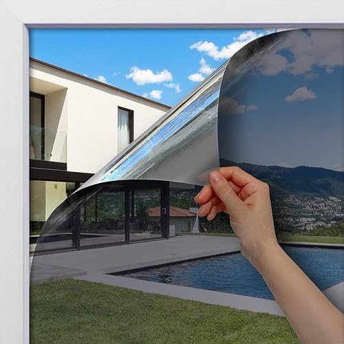 Miniatura 6 de BDF 1SBL - Película de privacidad diurna no adhesiva unidireccional con adherencia estática para ventana, rechazo de calor, plateado y azul, 35.4