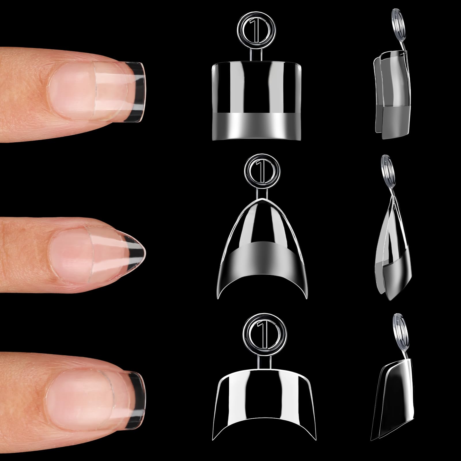 720 Pcs 3 Styles Extra Short Half Cover Almond - Small Square - French Square Tip for Nails Set,Soft Gel Acrylic Nail Tips Clear Pre-shape French Tip for Nail Extension 12 Sizes DIY Nail Salon 3 Boxes