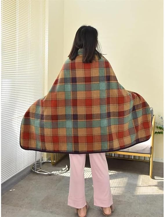 SIVENKE Damesponcho van fleece, draagbare deken, flanellen sjaal, deken, comfortabele poncho-omslag, cape met knopen en zakken voor bed, bank, kantoor, bruin, 140 x 163 cm