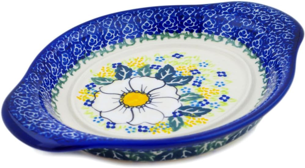 Polmedia Polish Pottery Saucer UNIKAT - Floral Fantasy Pattern Handmade in Boleslawiec Poland + Certificate of Authenticity