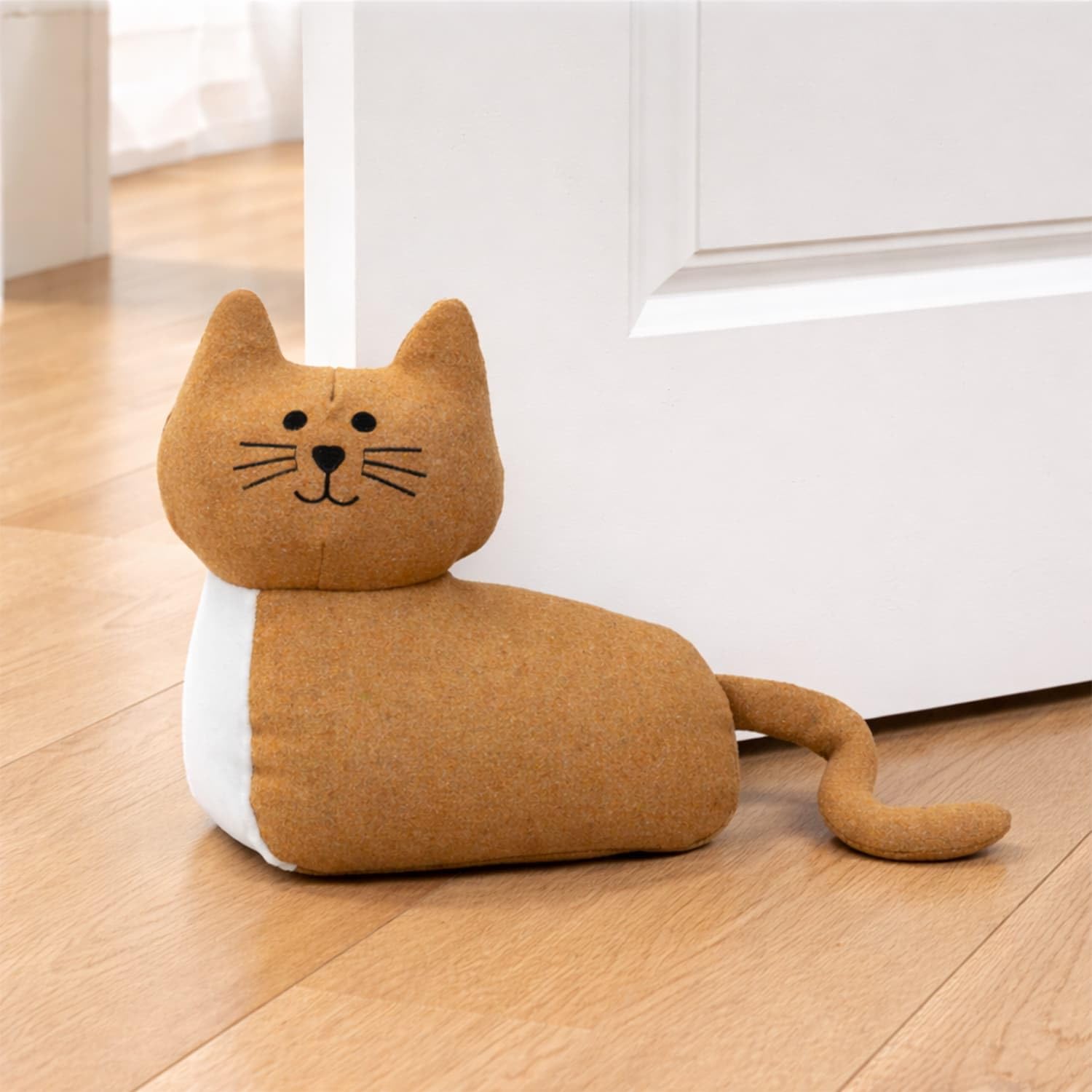 CKB LTD Fabric Door Stopper – Heavy 1.3kg Weighted Interior Decorative Door Stop - Non-Scratch Floor Door Holder for Home, Office Carpet & Hard Floors (Beige Cat)
