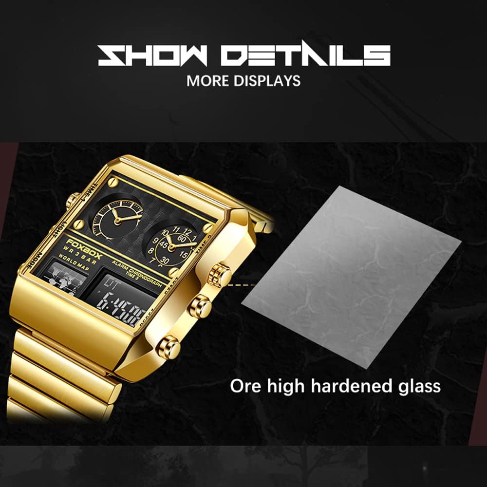 Weicam Men Luxury Luminous Waterproof Square Dial Digital Watch Analog Quartz Wristwatches Dual Display - Image 3