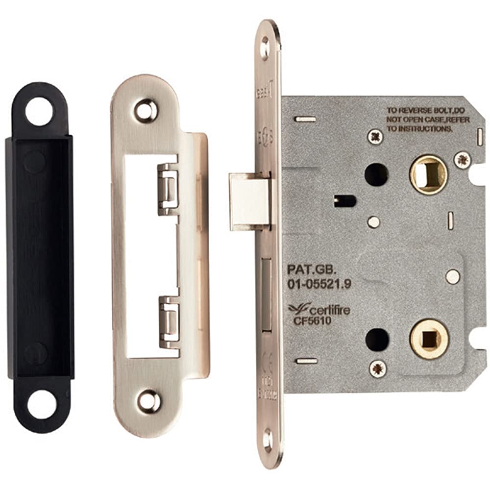 Locking Bathroom Door Sashlock Latch Radius Forend 76Mm Satin Nickel 5056492566079