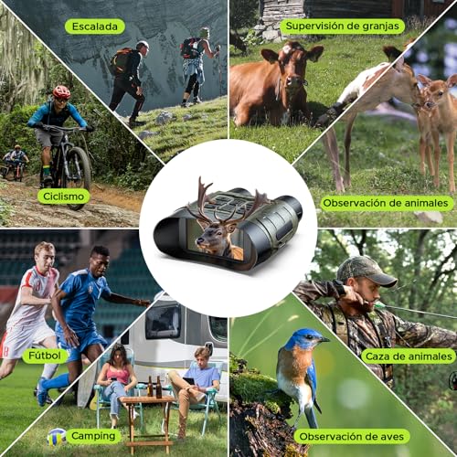 HOTPEAK Binoculares Visión Nocturna, 112 MP 4K Binoculares Nocturnos con Zoom 12X & Recargables Batería 5000mAh, Tarjeta de 64GB Incluida, Visión Infrarroja, Caza, Camping & Seguridad
