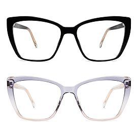 AMOMOMA Trendy TR90 Oversized Blue Light Reading Glasses Women,Stylish Square Cat Eye Glasses AM6031 C1+C3 Frame 1.5 x