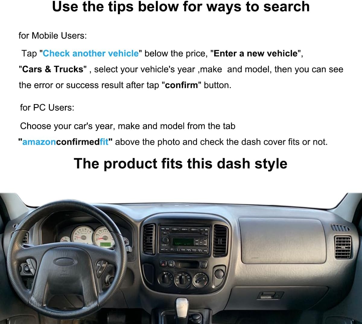 Yiz Dash Cover Mat Custom Fit for Ford Escape/Mercury Mariner Dashboard Cover Pad Carpet J217 (Black)