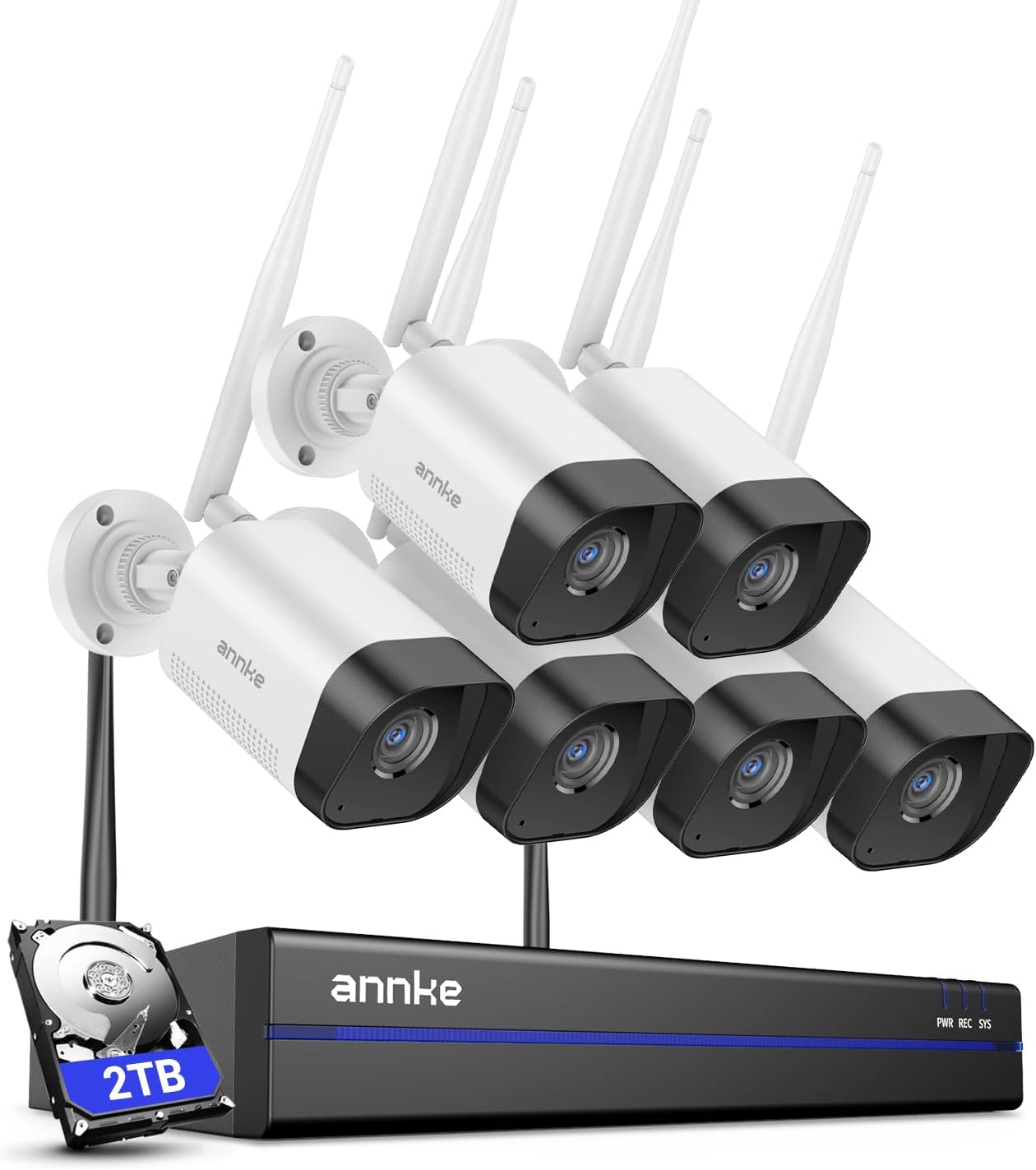 ANNKE Wireless Camera System, 16CH Expandable 4K Security NVR, 6Pcs 3MP Outdoor Cameras, 2-Way Audio, Dual-Band WiFi, Human Detection, IP66 Waterproof, 2TB HDD, Compatible with Alexa