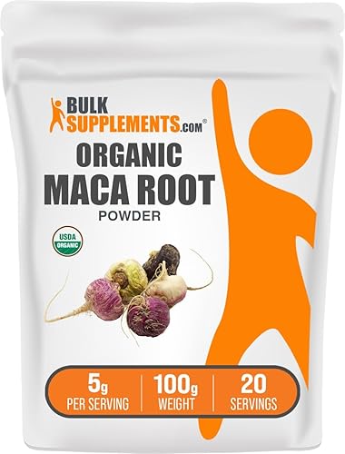 BulkSupplements. com Polvo de maca orgánica  Polvo de raíz de maca orgánica, suplemento superalimentario  Sin gluten, 0.18 oz por porción, 100 g