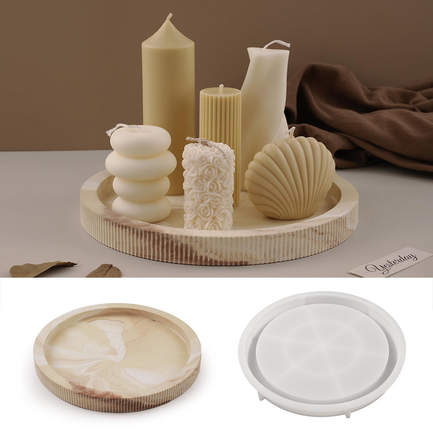 Bofanze 2 Pièces Moule à Béton Rond Moule à Plateau Ovale En