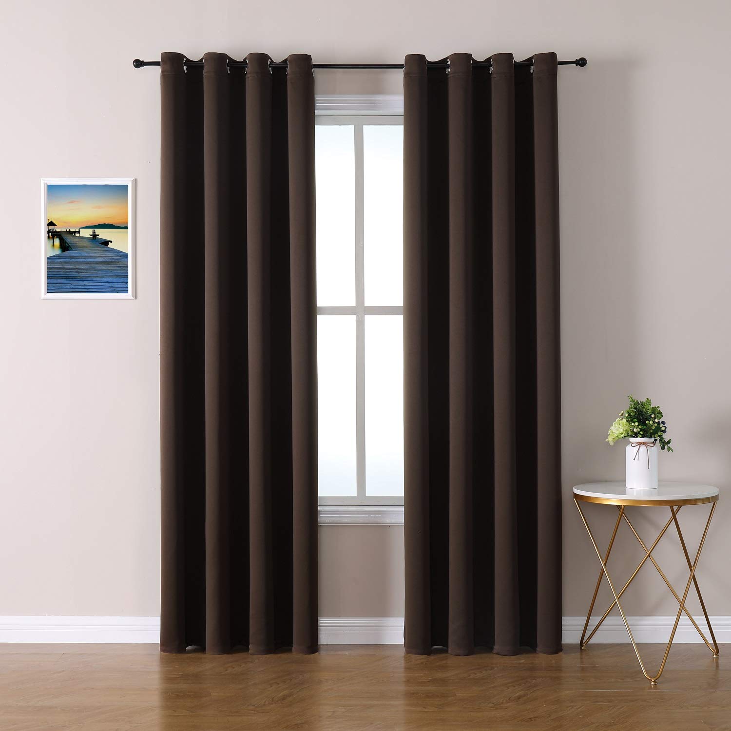 ChrisDowa Blackout Curtains for Bedroom and Living Room 120 Inches Long | 2 Panels Set, Thermal Insulated, Light Blocking, Room Darkening, Grommet, Long Drapes for Window, Brown, 52 x 120 Inch