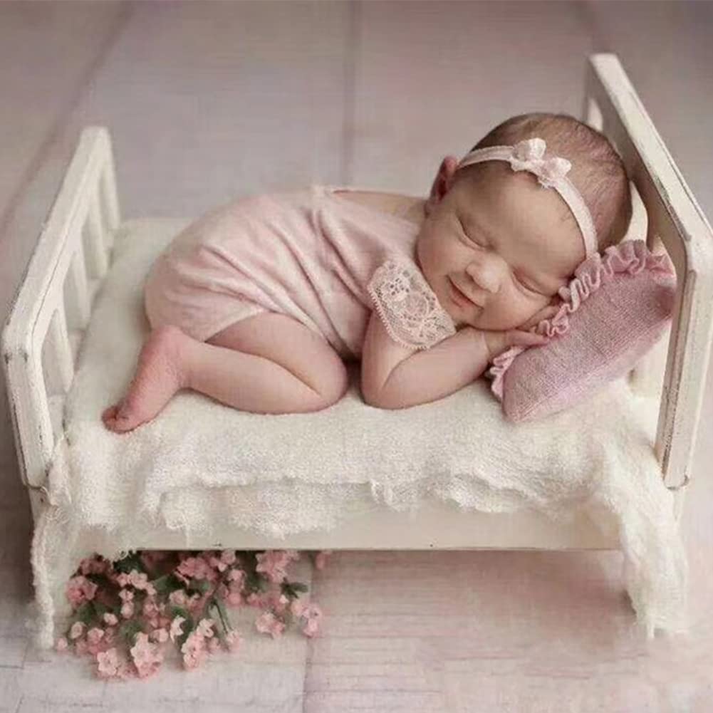 Accessoires Photo pour Bébé Photographie Nouveau-né Accessoires Photobooth Studio Photo Posant des Accessoires Petit Lit en Bois 42X28.5X21.5cm