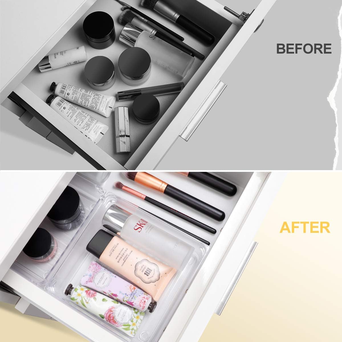Kootek 8 Pack Desk Drawer Organizer Tray Square Plastic Bathroom Organizers Customize Layout Vanity Trays Storage Bins Dividers for Cosmetic Makeup Dresser Kitchen Office Supplies