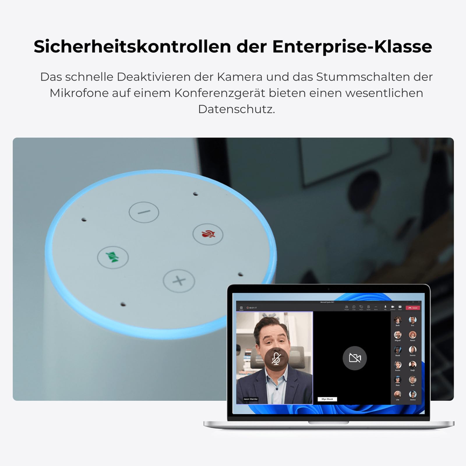 Nuroum C20 1080P Webcam für Videokonferenz, Rauschunterdrückung/100° Weitwinkel/4m Tonaufnahme, Kamera mit Mikrofon und Lautsprecher für Konferenzräume, USB Plug&Play für PC/Laptop
