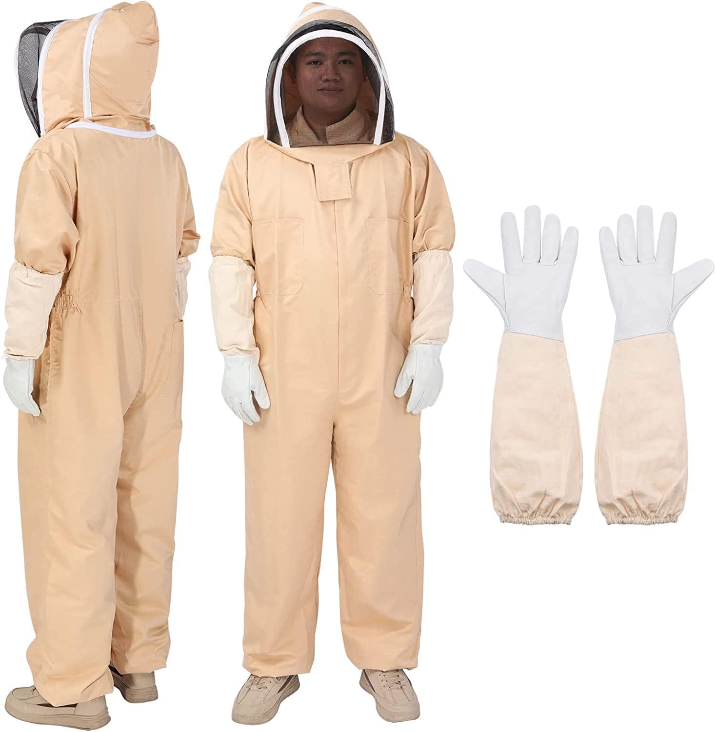 Professional Beekeeper Suit with Fencing Ventilated Veil – Sting-Resistant Protection for Beekeeping, Includes Gloves, (Large)
