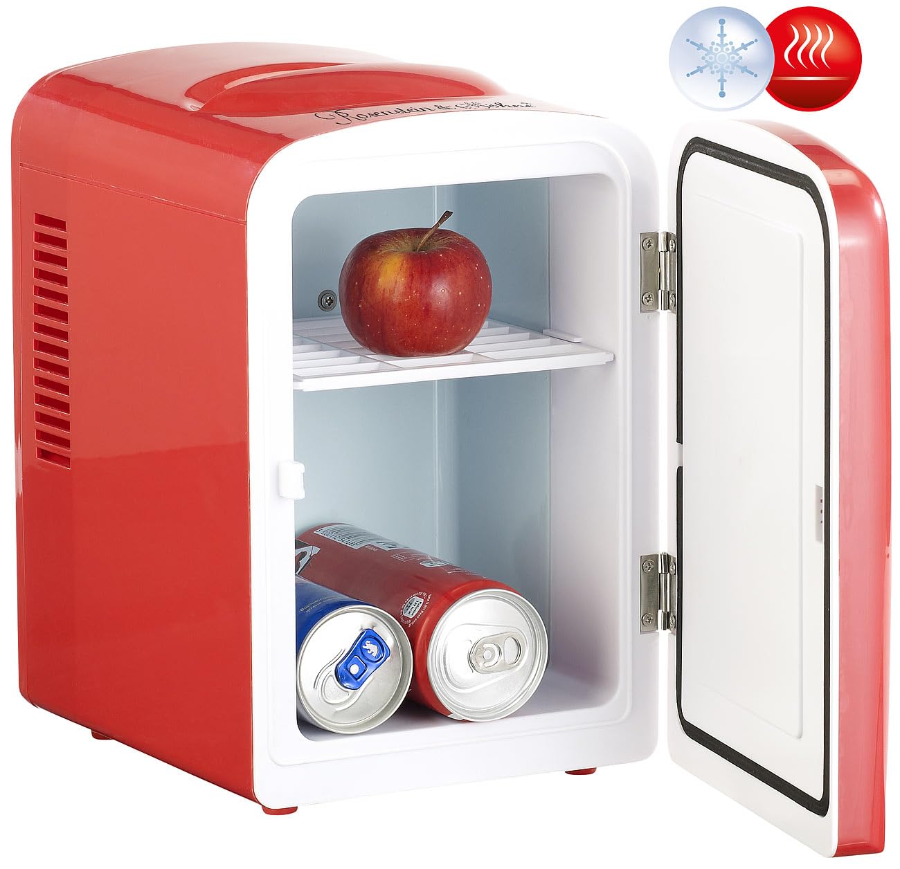 Rosenstein & Söhne Kleiner Kühlschrank: Mini-Kühlschrank mit Warmhalte-Funktion, 4 Liter, für 12/230 Volt, rot (Mini für Dosen, Kfz, Ganz)