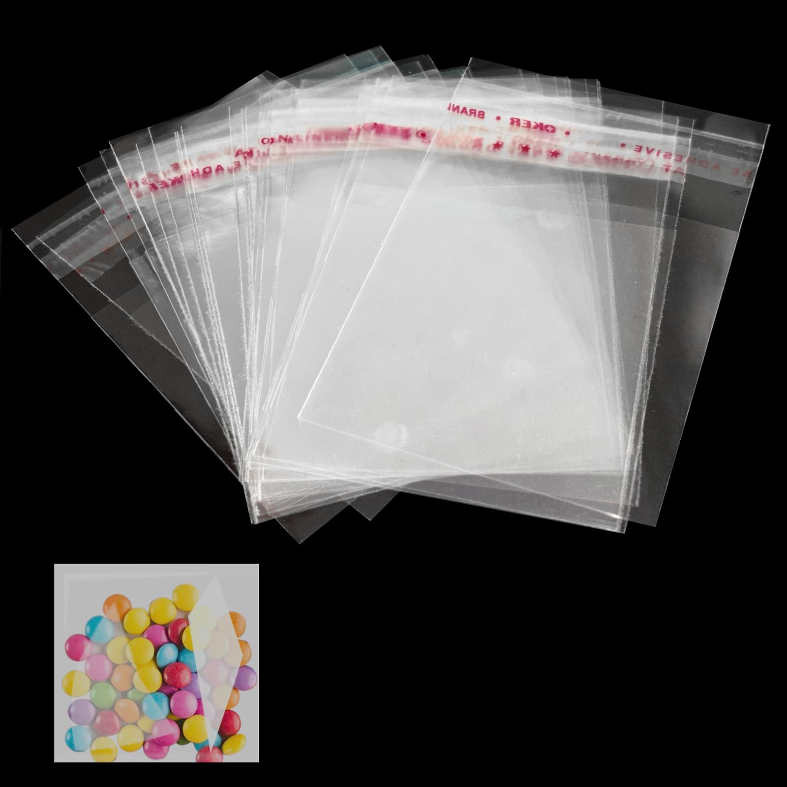 Hurifeng 100 Stück OPP kleine plastiktüten, kleine tüten für süßigkeiten, durchsichtige tüten mit Klebeverschluss, für Geschenke, Süßigkeiten, Kekse, Schmuck, Bastelartikel (Transparent, 6 * 9) Bürobedarf & Schreibwaren