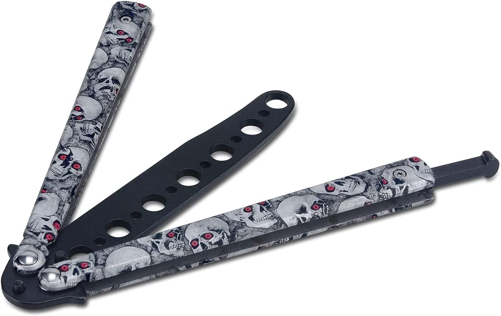 Butterfly Knife Trainer,Folding Steel Metal Balisong Training Knife Tool for CS GO Lovers,Pocket Practice Training Knifes,Unsharpened Blade 100% Safe for Practicing Flipping Trick,Skull Gray