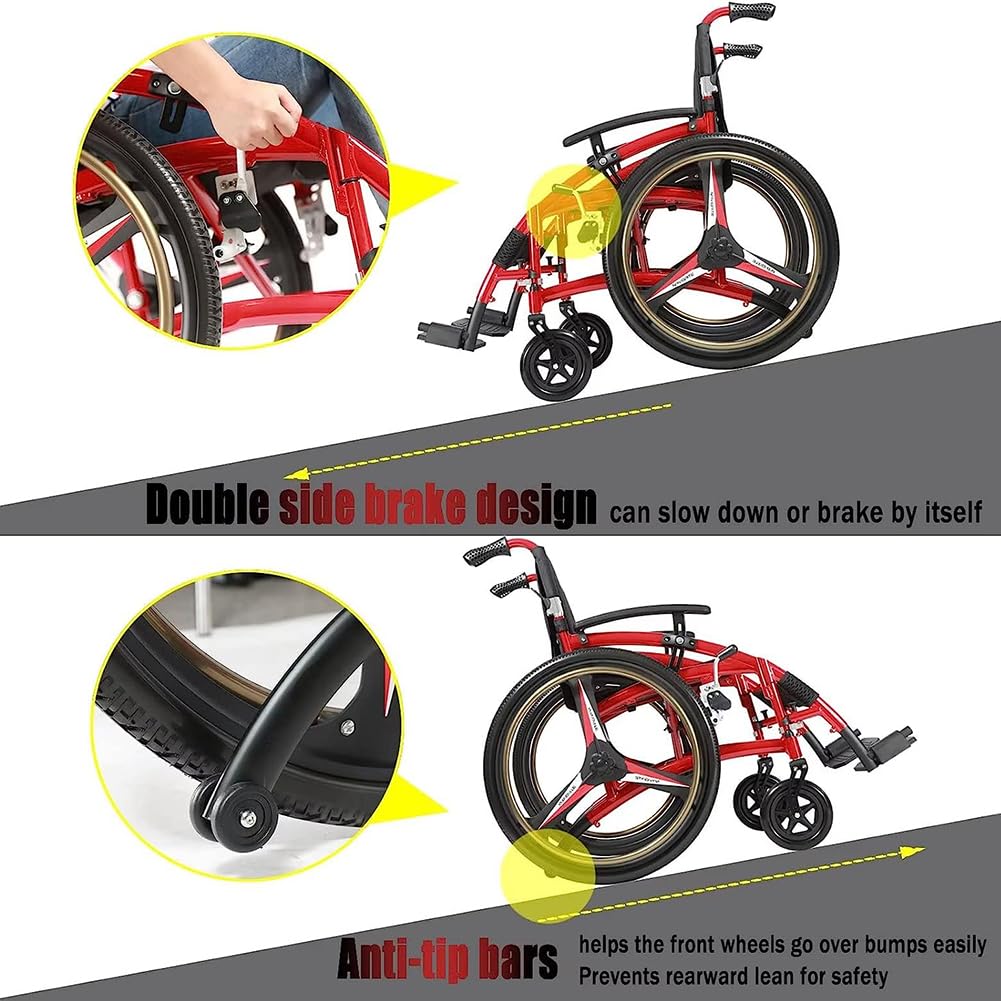 Sedia A Rotelle Dello Sport E Del Tempo Libero Per Adulti, Sedia A Rotelle Pieghevole Autoproprizzata Leggera, Sedia A Rotelle Da Viaggio Per Adulti E Anziani, 100 Kg/220 Libbre Carico