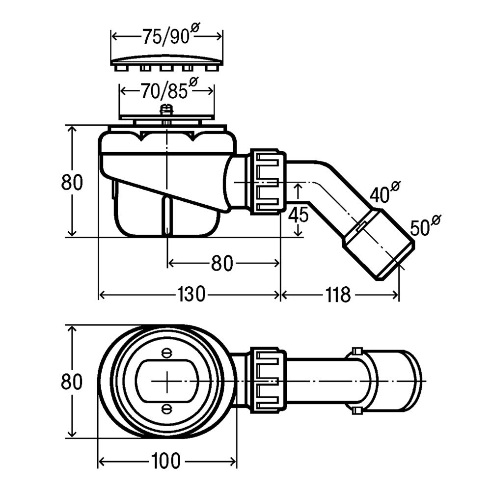 Ensemble TRAPFLEX - Ensemble de vidage Domoplex 6928 Siphon en Chrome (Horizontal) avec Filtre à Cheveux, Attrape-Cheveux Gratuit
