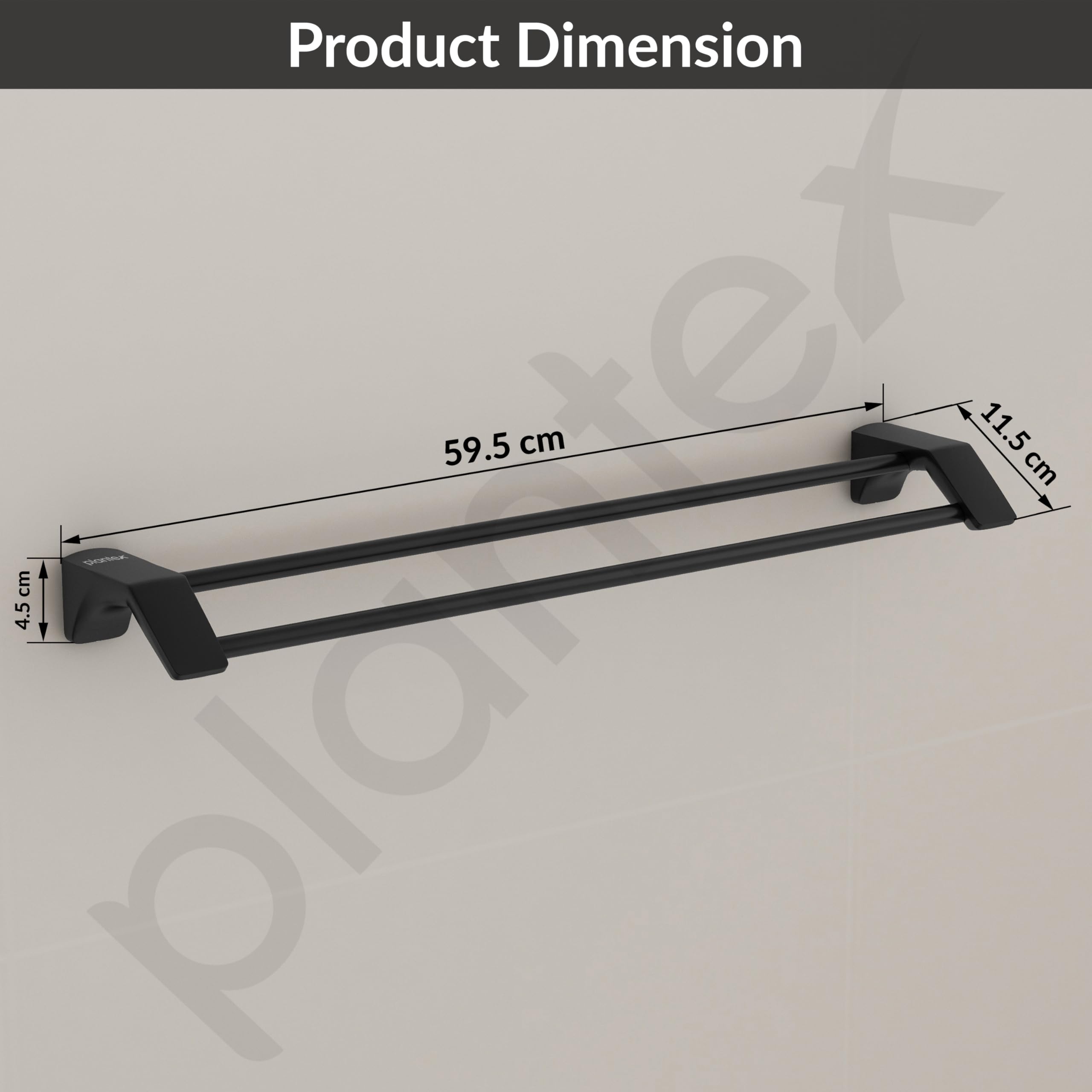 Plantex Space Aluminium Dual Towel Rod for Bathroom/Towel Holder/Towel Hanger/Towel Stand/Bathroom Accessories Set(971, Black) — Amazon image 2